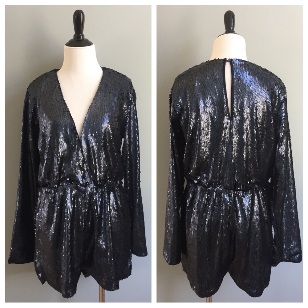 Missguided sequin wrap long sleeve romper